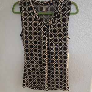 Banana Republic Black and White Sleeveless Tie Front Blouse